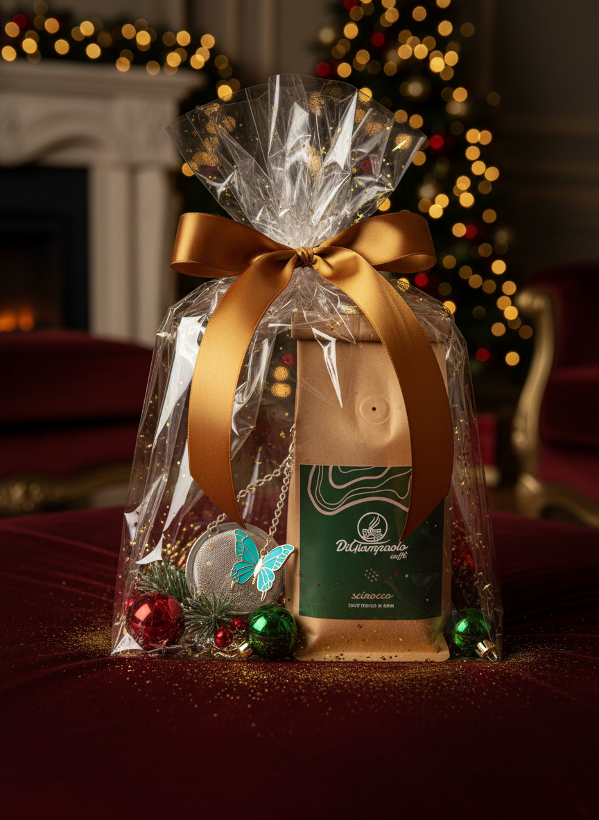 Vánoční balíček Scirocco – zrnková italská káva, plná chuť a elegantní balení.